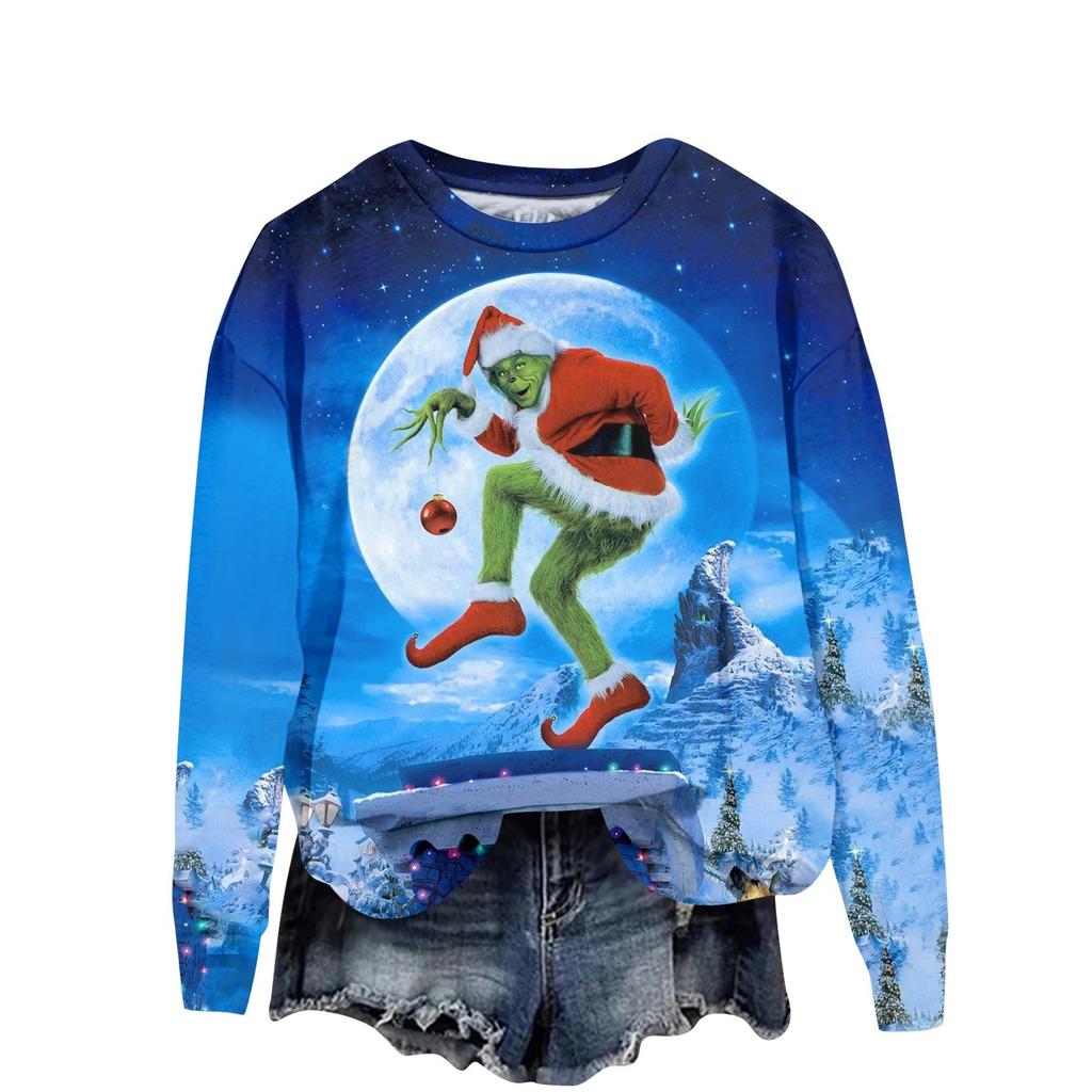 Women's Fashion Christmas Printed Long Sleeve Loose Round Neck Sweatshirt Top