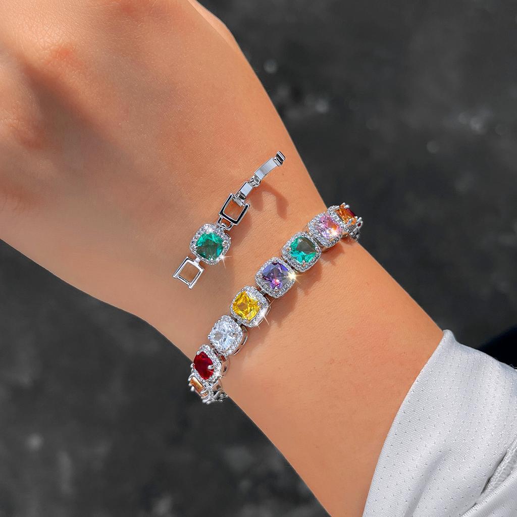 Легкая Роскошь Ювелирные Изделия Дофамин Геометрический Сахарный Кубик Циркон Браслет Ювелирные Изделия Женский Дизайн Высококлассные Ювелирные Изделия с Полной Бриллиантовой Огранкой