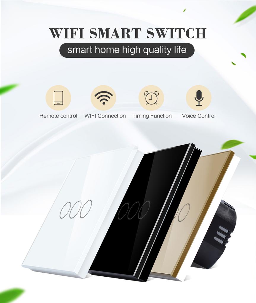 Bingoelec Wifi EU 1/2/3/4 Gang Tuya Home Switches Light Alexa Control Touch Glass Wall Electrical Smart Switch