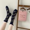 New Autumn and Winter Women Socks Floral Print Vintage Middle Tube Socks Japanese Fashion Harajuku Retro Sweet Girl Ruffle Socks