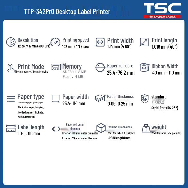 TSC TTP Series Thermal Transfer Label Printer CN plug (adapter included)