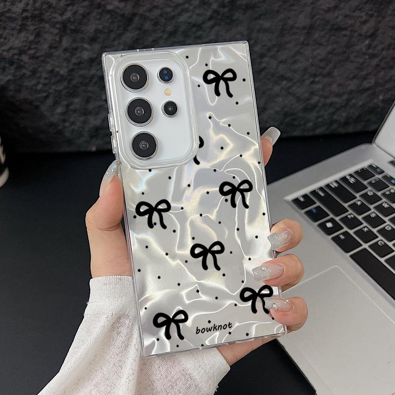 Тонкий чехол TPU с мягким краем и узором в виде банта для Samsung S25 Ultra S24 FE S23 A56 A36 A16 A55, сверкающий перьями, ударопрочный, блестящий, жесткий чехол для задней панели из ПК