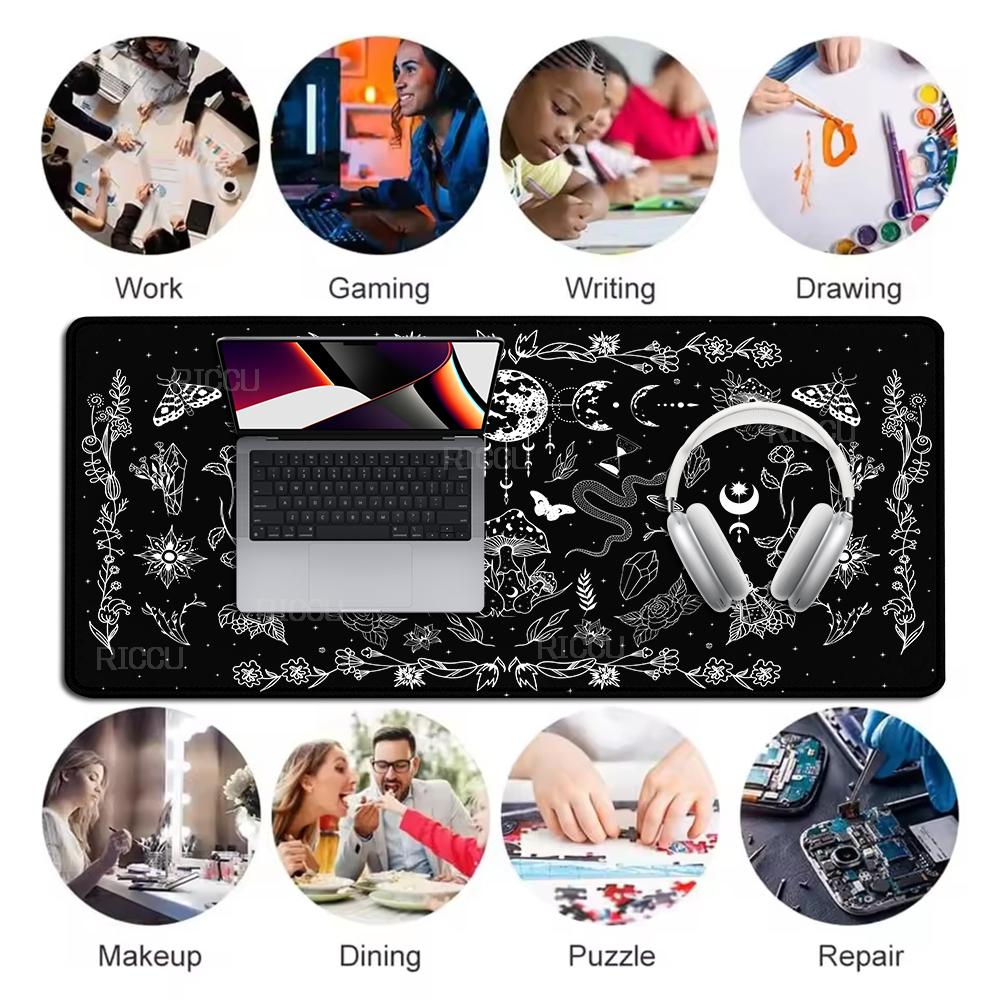Black Tarot Card Desk Mat Office Moon Star Mouse Pad Witch Divination Deskmat Mushroom Tablemat Aesthetic Large Gaming MousePad