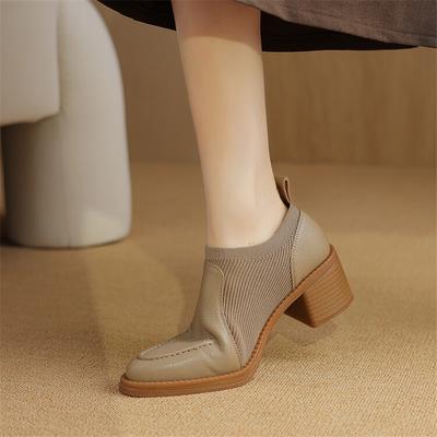 Мода 2024 Новая весна Женская обувь из овчины Туфли-лодочки с острым носком на высоком каблуке Слипоны Лоферы Женская повседневная вязаная обувь