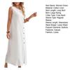 Women's Cotton Linen Tank Dress Casual Sleeveless Buttoned Crewneck Maxi Dress Summer Loose