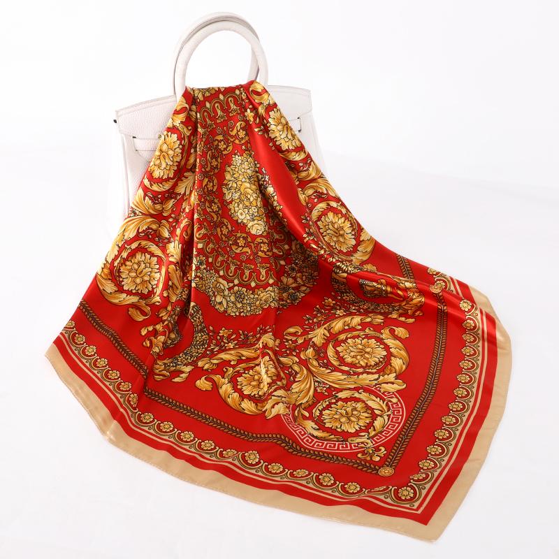 90x90cm Square Scarf for Women Head Shawls and Wraps Luxury Print Neck Scarves Hijab Bandana