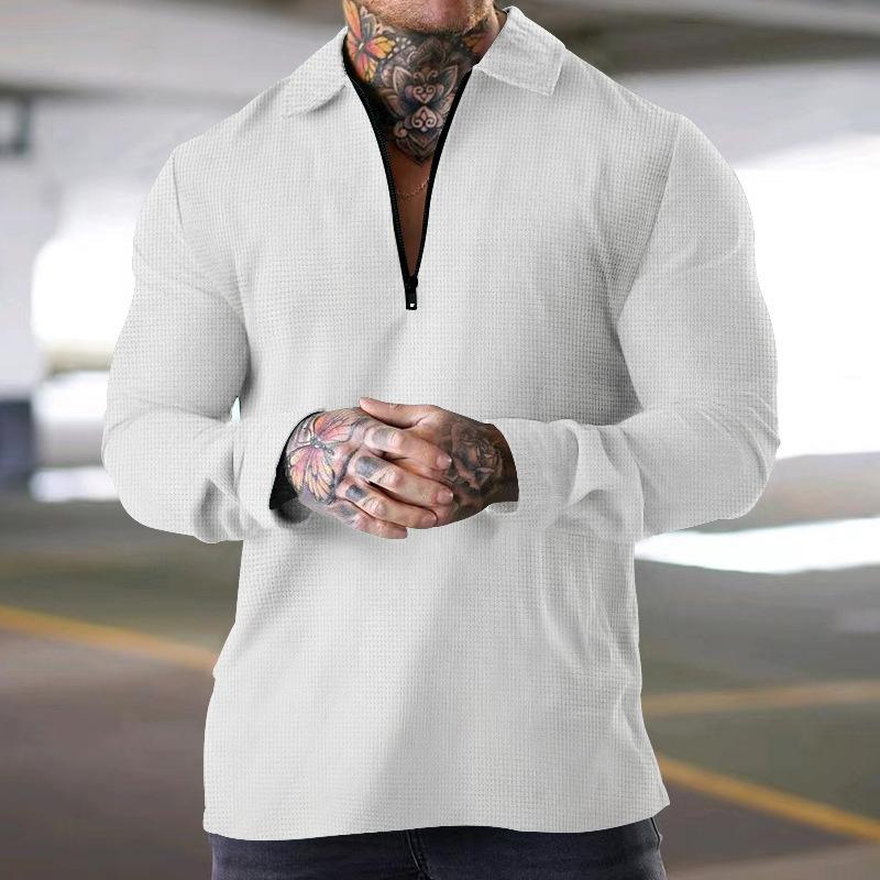 Men S Long Sleeve Waffle Knit Polo Shirt Casual Top