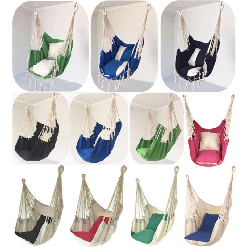Стильное подвесное кресло-гамак для отдыха на открытом воздухе с мягкими подушками и прочными веревками