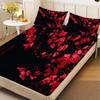 3pcs Floral Flat Sheet 3D Printed Red Plum Blossom Fitted Sheet Sets With Pillowcases No Filling Minimalism Watercolor Style