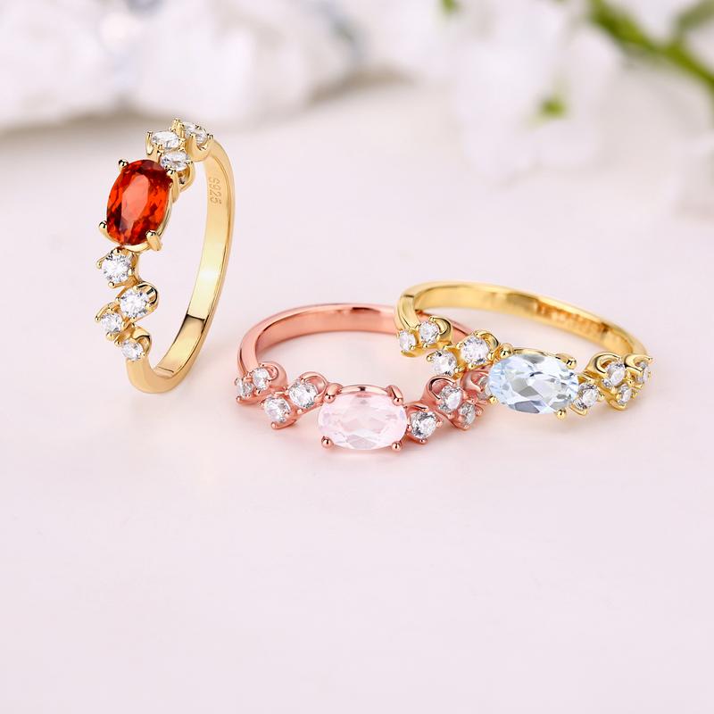 Tancise Classic 925 Sterling Silver 4*6 Pink Quartz Ring Ladies Jewelry Wedding Promise Party Gift