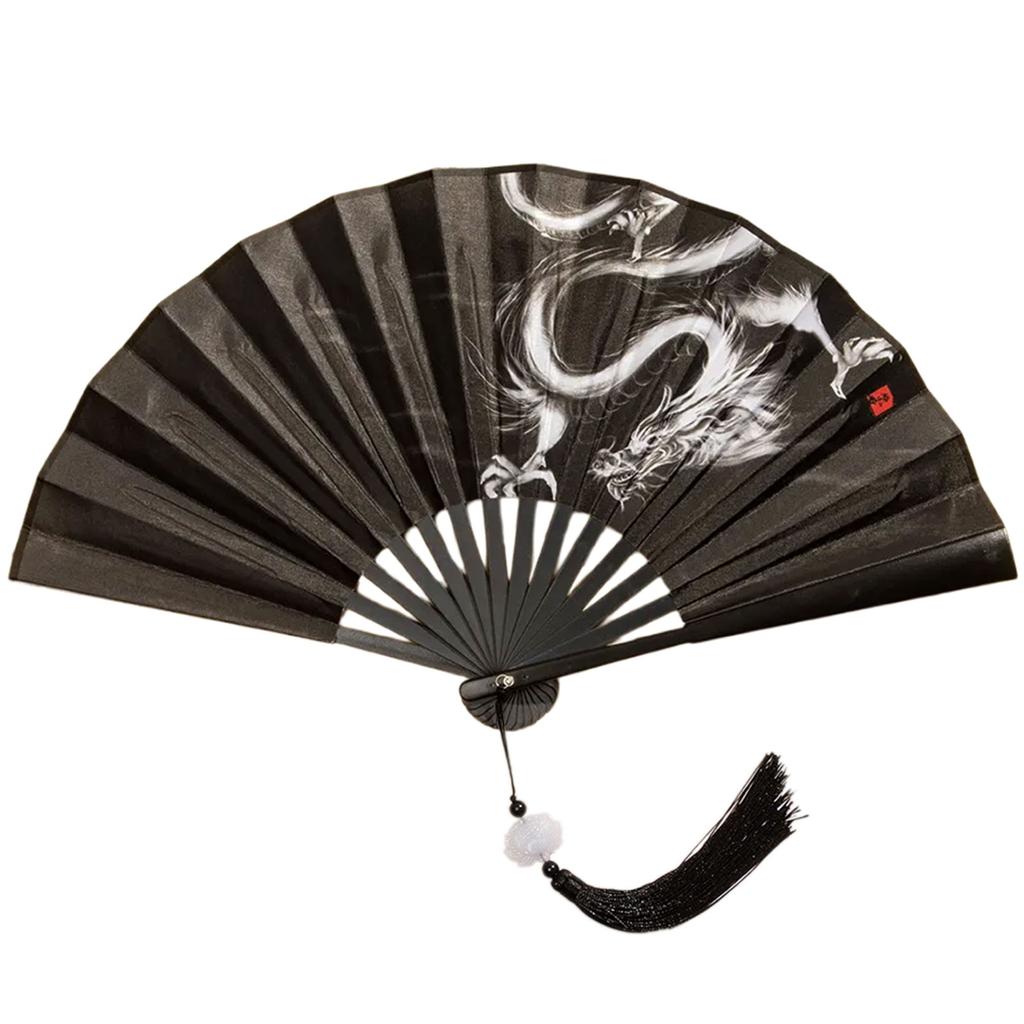 Китайский двухсторонний складной веер с росписью, винтажный ручной веер с кисточками, пластиковый складной веер для вечеринок