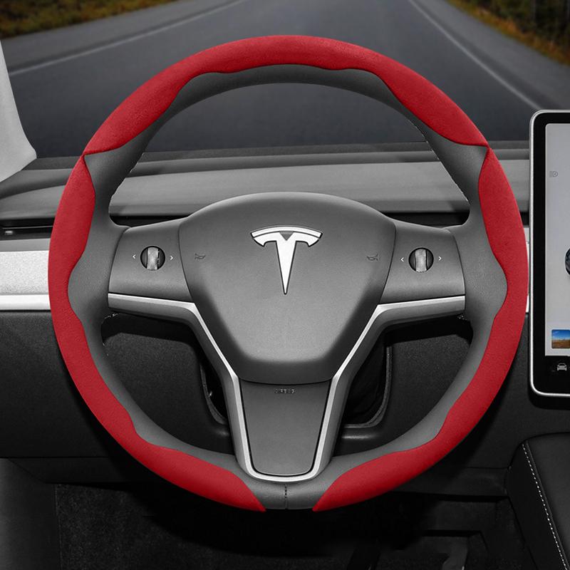 Подходит для Tesla Нескользящая Пряжка Сегментированная Замшевая Накладка на Руль Подходит для Модели 3 Highland 2024 Y X S Juniper Cybertruck Аксессуары