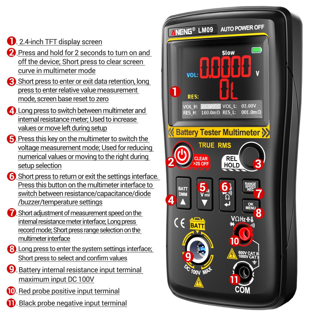 ANENG LM09 Digital Multimeter Battery Internal Resistance Professional Tester 25000 Counts Auto Range Voltmeter Temp Capacitance Ohmmeter Tester Tools