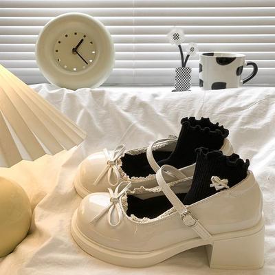 Универсальные туфли Мэри Джейн на толстом каблуке, женские летние новые, французский круглый носок, бант, британский стиль, маленькие кожаные туфли женские