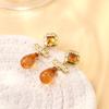 Vintage Amber Teardrop Tassel Earrings - Natural Stone, Elegant Court Style