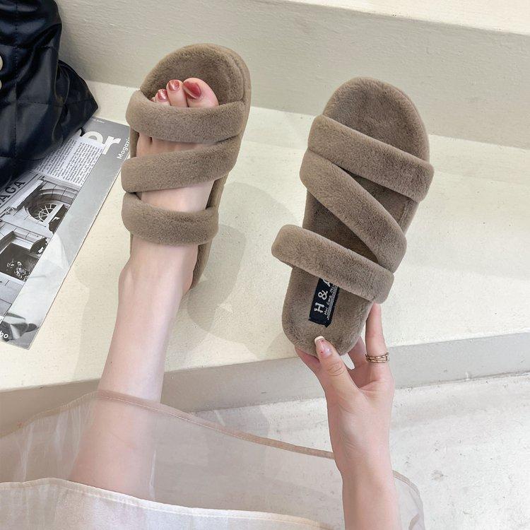 Женские меховые тапочки на шнуровке для осени, новый стиль, плоская подошва, удобные и мягкие, женские тапочки с ощущением дерьма