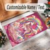 Unicorn Theme Crystal Velvet Floor Rug Personalized Custom Name Text Warm Carpet Home Decoration