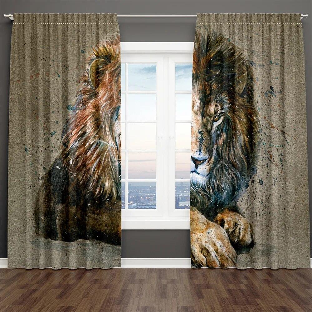 Пара влюбленных Лев Классическая серия животных цифровой принт 2 шт. Затеняющая оконная занавеска для гостиной Спальня Декор Карманный стержень