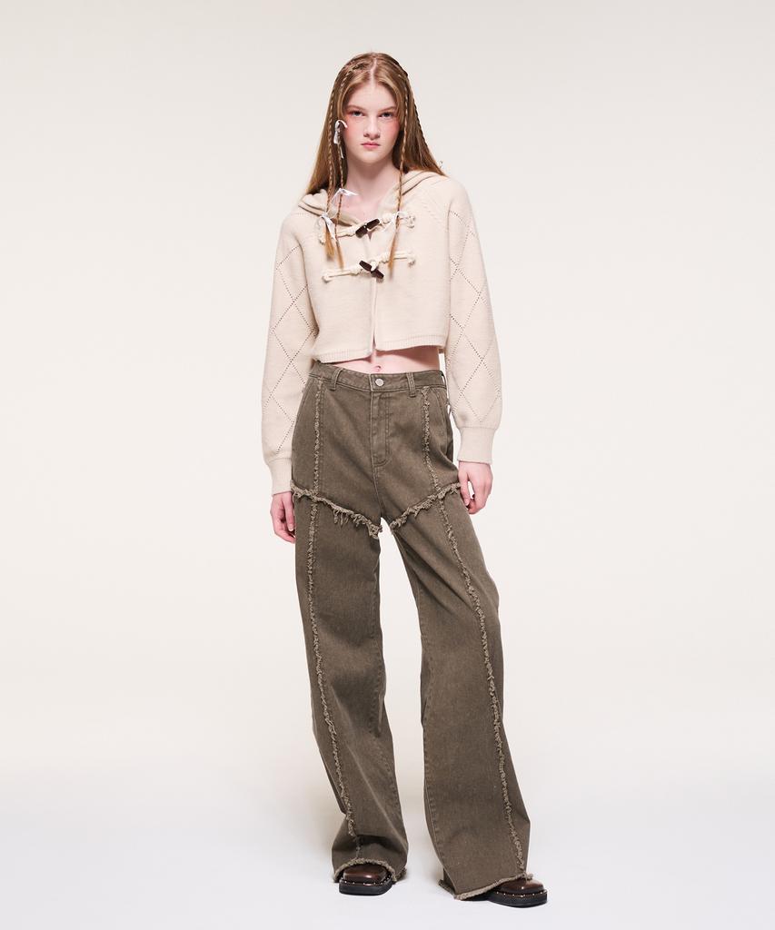 ETMON Damage Denim Pants, Khaki Brown