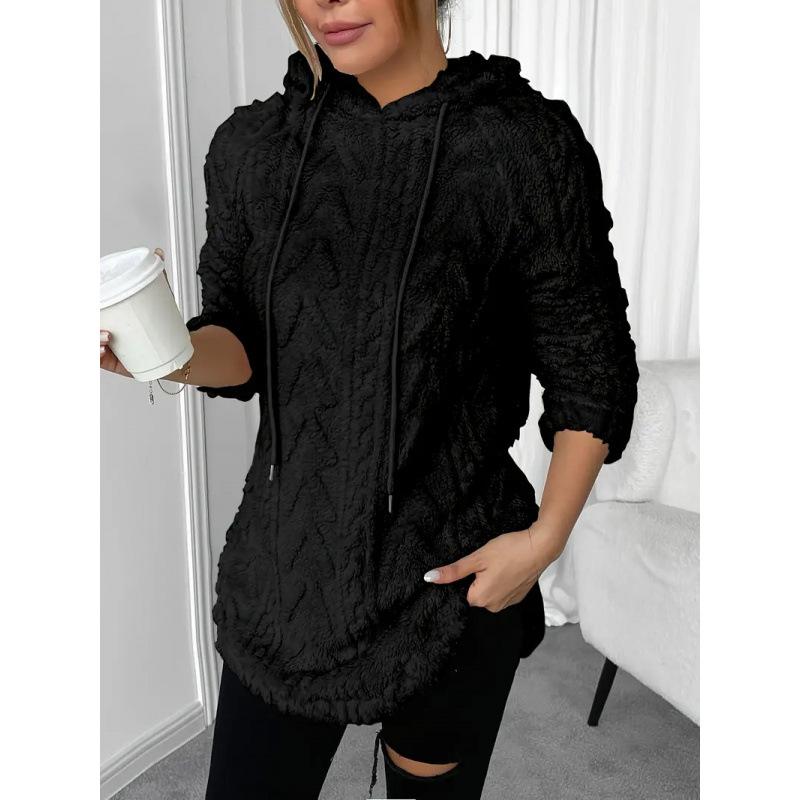 Women S Solid Color Hooded Long Sleeve Slim Fit Drawstring Sweatshirt