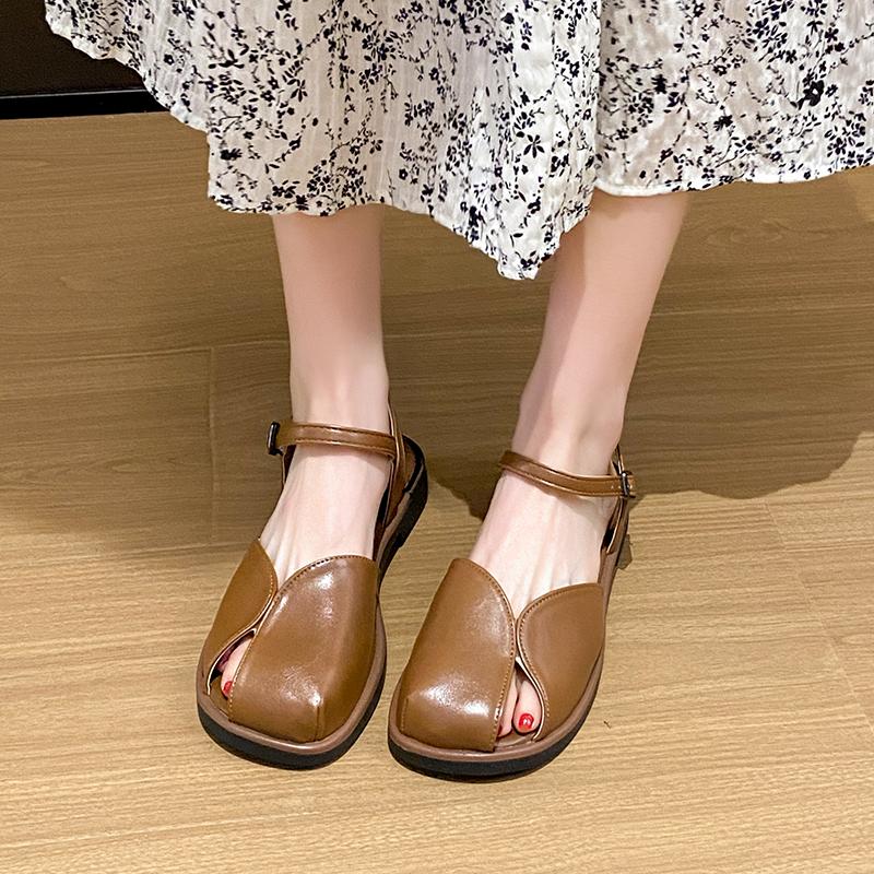 Ретро-круглые римские сандалии для женщин, летняя мода, пряжка, дизайнерские новые нескользящие женские тапочки с квадратным каблуком Zapatos Muje