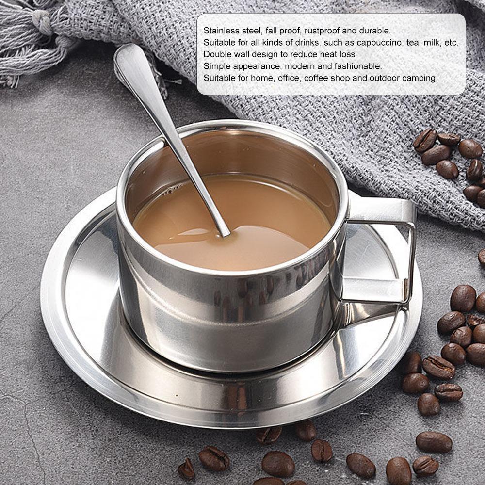 Rustproof Stainless Steel Coffee Cup Double Walled Latte Cappuccino Cup Double Walled Cup  Cafe