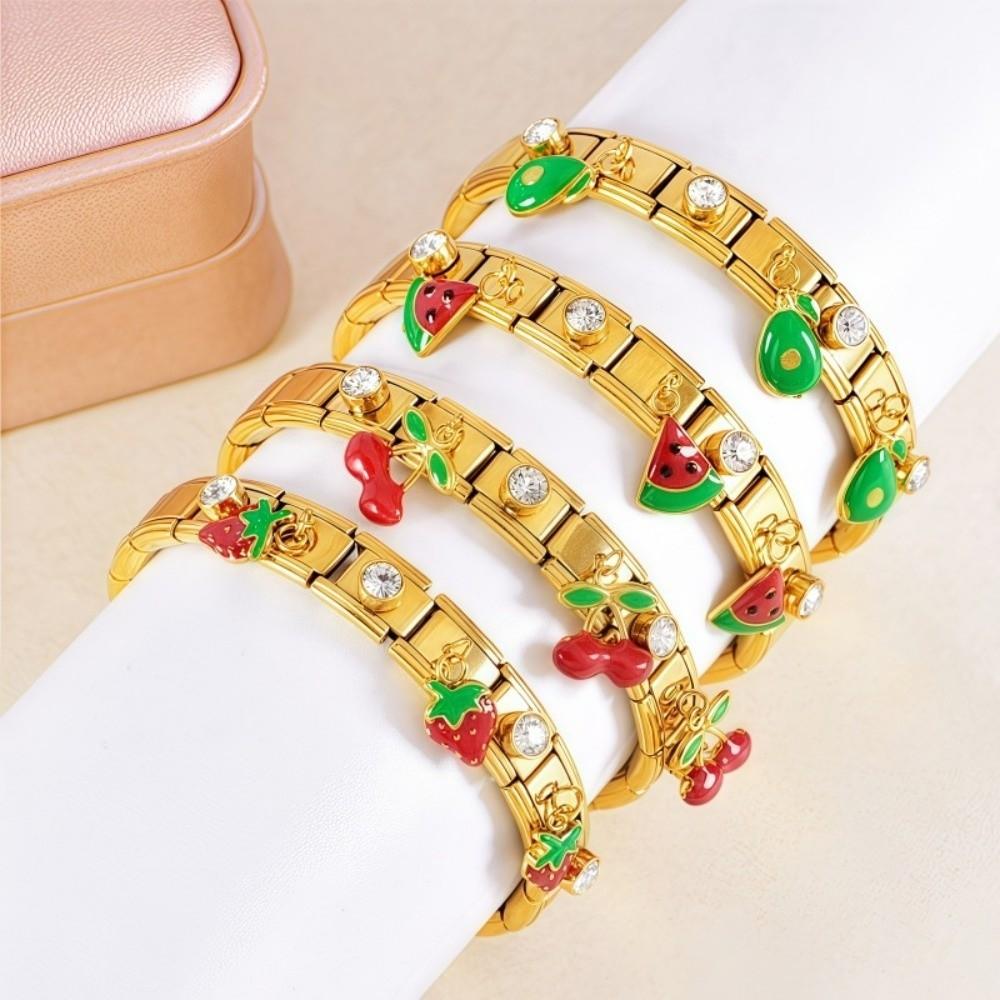 Watermelon Fruit Pendant Bangle Crystal Stainless Steel Bracelet Vacation