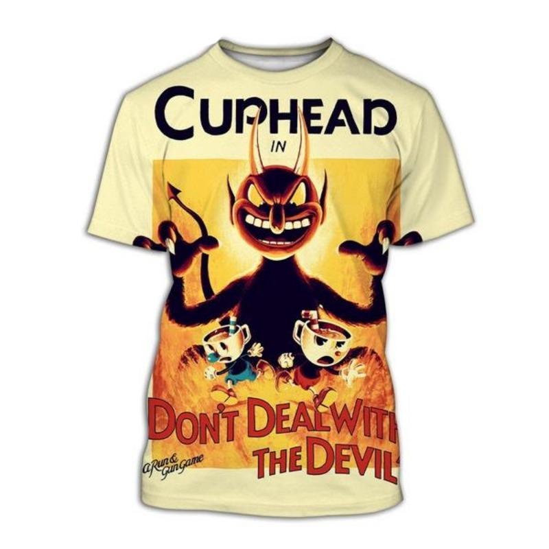 2025 Cuphead 3D-печатная мужская повседневная летняя модная футболка с круглым вырезом, забавная, подходит как для мужчин, так и для женщин, топ с коротким рукавом размер