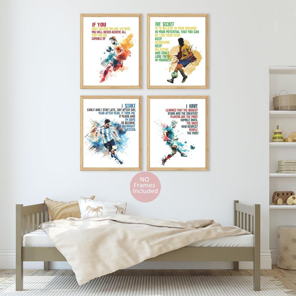 pirational Soccer Room Decor - Set of 6 Motivational Wall Art Prints (8x10 In) for Boy's Bedroom or Classroom
