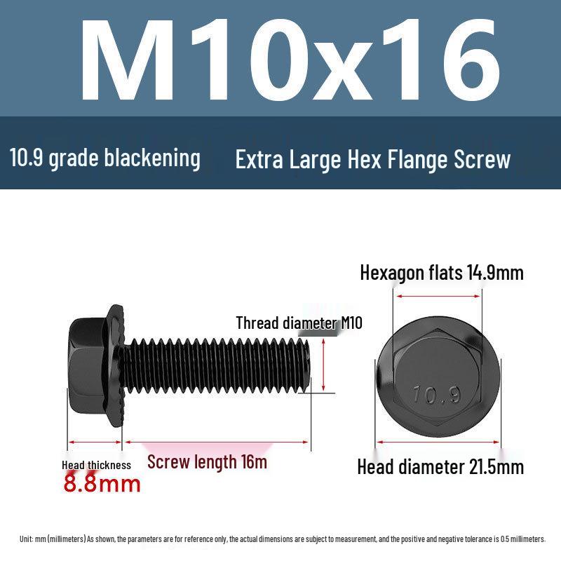 Yigu Grade 10.9 High-Strength Oversized Black Hex Flange Screw with Anti-Slip Washer (M6-M12)