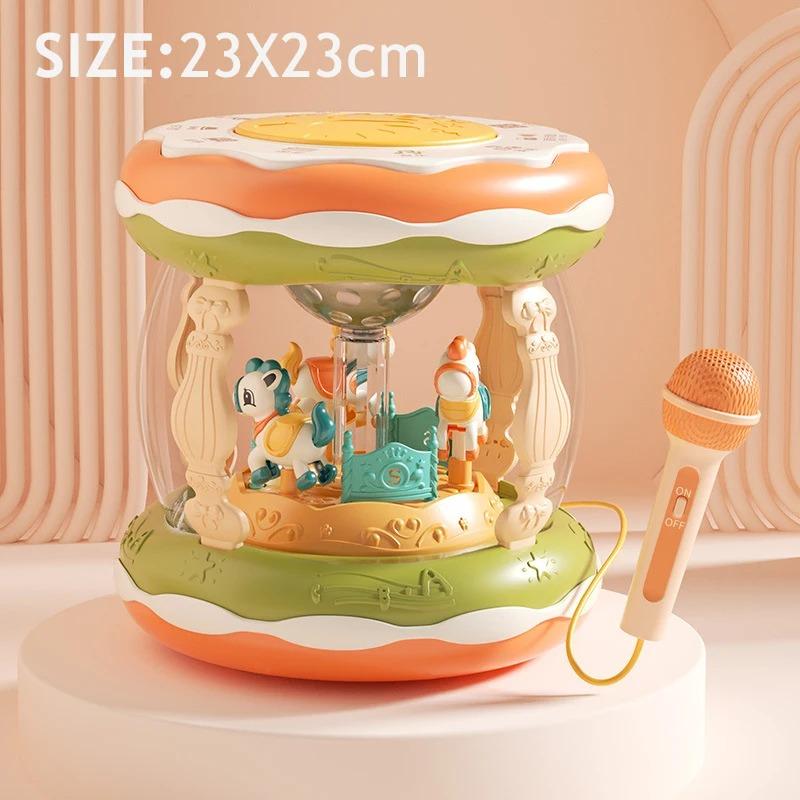 Детская музыкальная игрушка-карусель, вращающийся проектор, ручной барабан, Монтессори, ранняя обучающая сенсорная игрушка для пения, подарок для малышей, От 1 до 3 лет