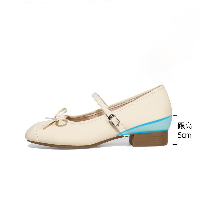 Мода 2025 Новая мода Внутренние туфли Мэри Джейн на танкетке Женские туфли с квадратным носком и мелким вырезом Кожаные летние одинарные туфли