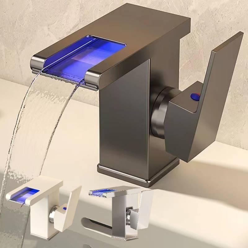 Elegant Copper Sink Faucet With Led Waterfall Cascade For Hot And Cold Water Usage