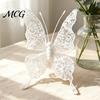 3D Butterfly Wall Art Lace Flower, Large Artificial with Embroidered Mesh Wings & Foam Bead Transparent Decoration Body, Lightweight White Wedding