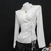 V-neck Slim Fit Shirt Long-sleeved Office Aesthetic Blouse Fashion Women Tie-Waist Shirt  Lady