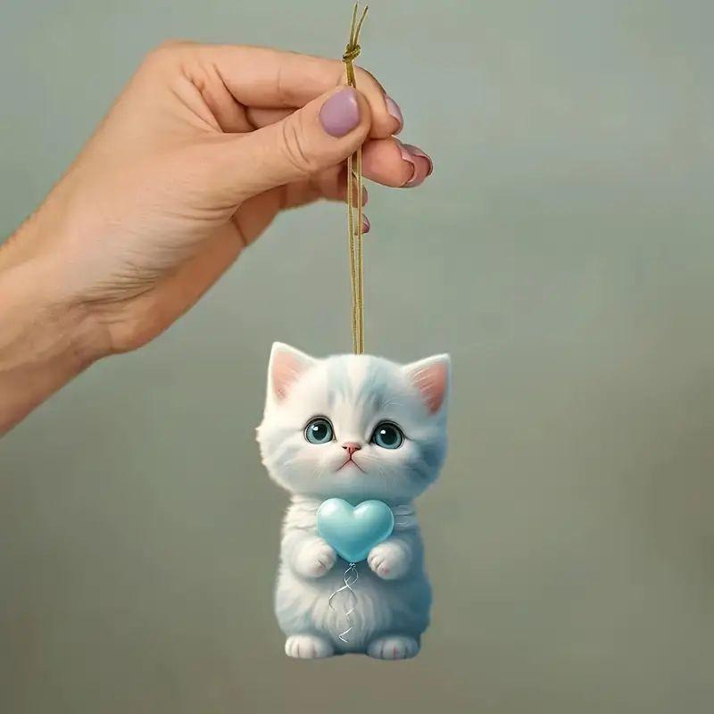 New Acrylic Blue Cat Car Charm Delightful Cartoon Design Adorable Vehicle Ornament