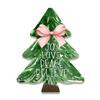 Grid Pattern Tree Decor Christmas Wooden Tabletop Decor, Plaid Polka Dots Xmas Wood Signs, Red Traditional Festive Ornaments Black Green Desktop