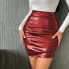 PU Leather Short Skirt Women's Plus-size Pleated Leather Skirt Sexy Tight Height Fanny Pack Hip Skirt Women's Fashion Slim-fit Skirt