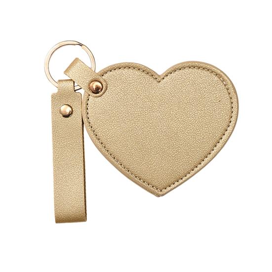 Зеркало для макияжа в форме сердца, водонепроницаемое, из искусственной кожи, зеркало для туалетного столика, брелок, портативное дорожное, ручное косметическое зеркало для женщин, подвеска для сумки