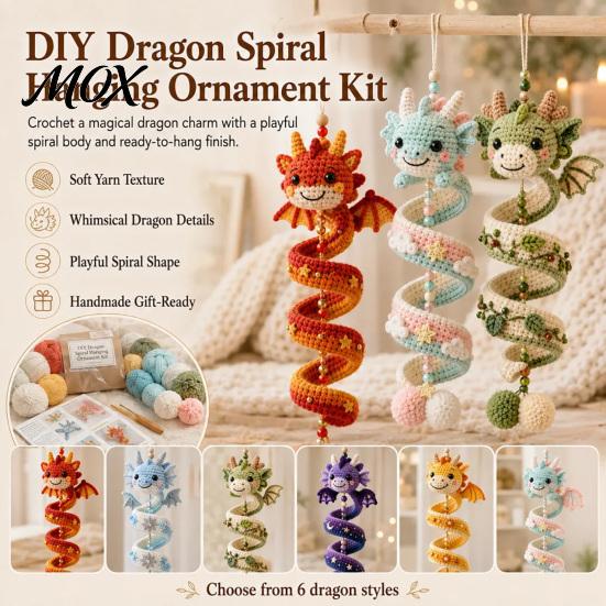 Креативный набор для вязания из пряжи DIY Дракон Спиральное подвесное украшение Набор, Легкая сборка Декоративное ремесло, Семейное занятие Рукоделие Вязание крючком Набор для