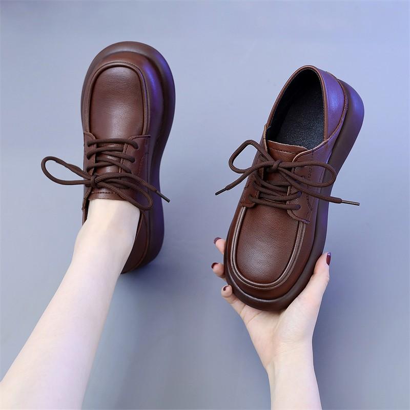 Обувь для женщин, горячая распродажа, осенние женские туфли-лодочки, однотонные, с круглым носком, на платформе и среднем каблуке, водонепроницаемые, со шнуровкой, Zapatos Mujer