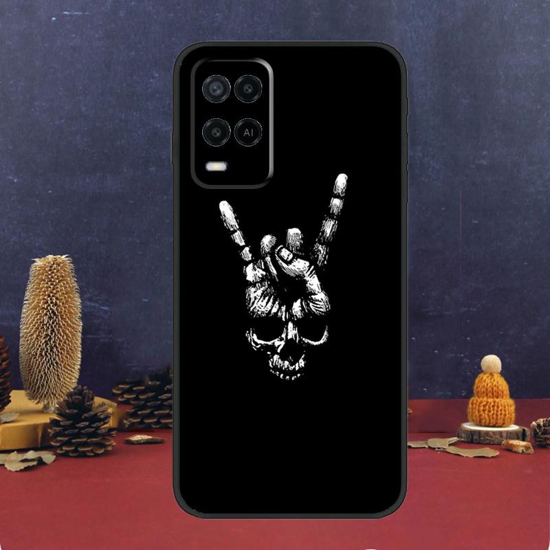 Череп в стиле рок-н-ролл для OPPO A58 A78 A98 A15 A16 A17 A76 A96 A77 A52 A72 A5 A9 A79 A94 A74 A57S A53S A54S Чехол