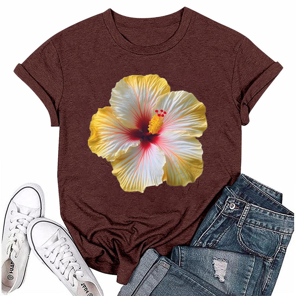 Женская мода с принтом, круглым вырезом, коротким рукавом, футболка, пуловер, топ