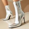 Модные элегантные ботильоны для женщин, новинка 2024 года, зима-осень, черные, белые, золотые, серебряные, короткие ботинки, туфли на высоком каблуке для вечеринок, женские, большой размер 45