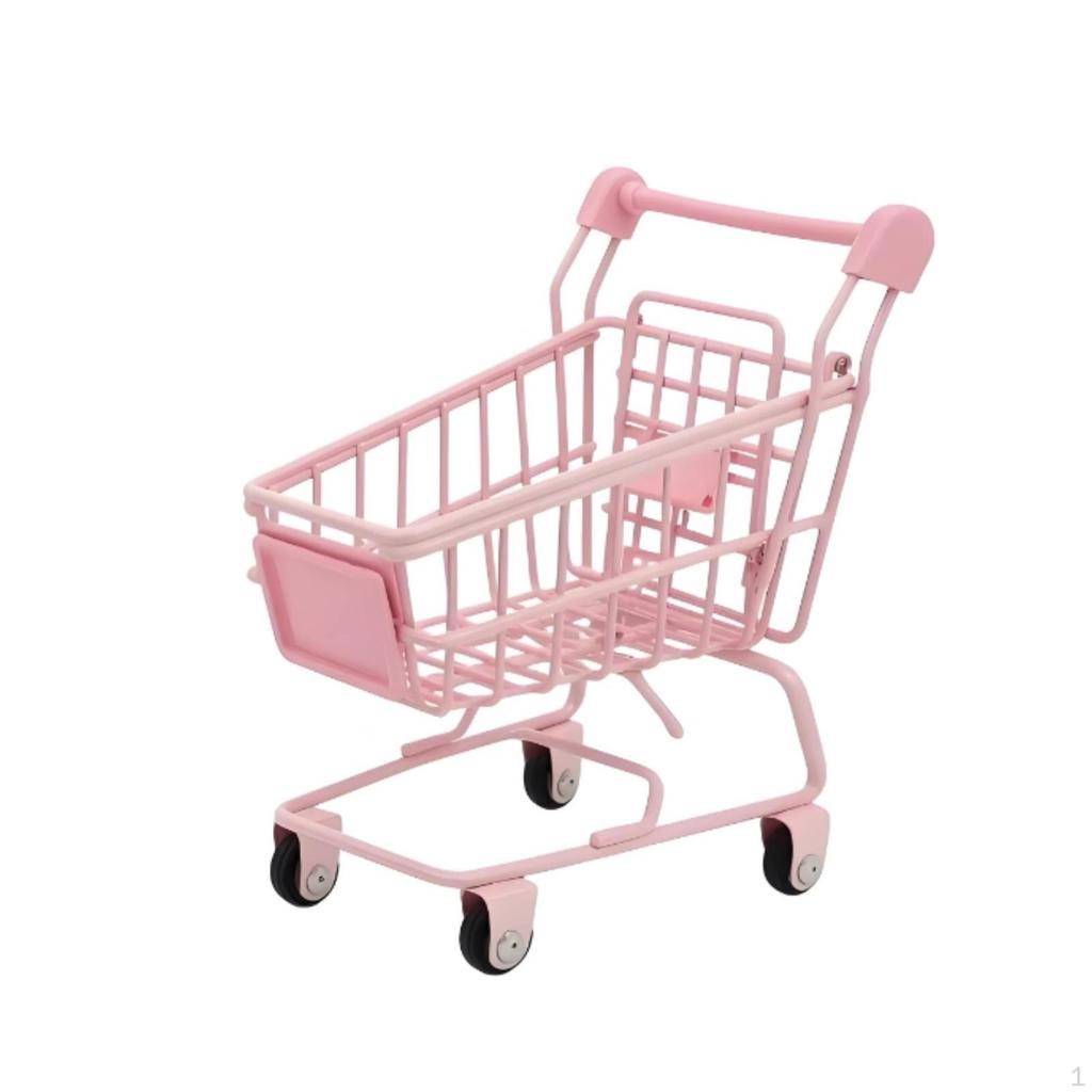 Mini Shopping Cart with Wheels Wire Metal Desktop Organizer for Vanity, Dorm Room