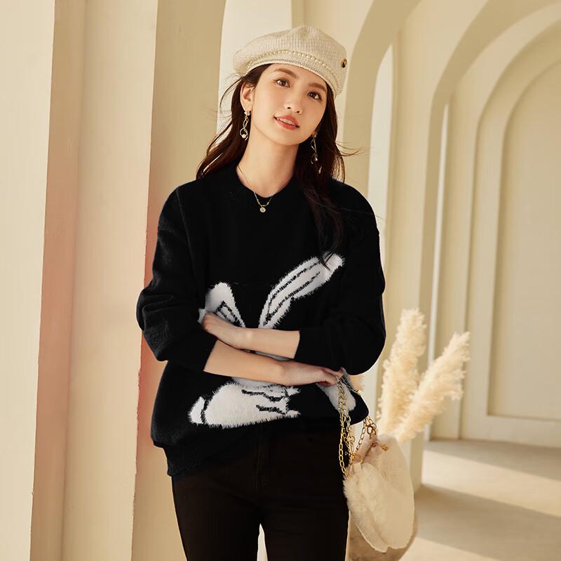 VICTORIA&VERA Women's Cartoon Pattern Loose Round Neck Long Sleeve Sweater