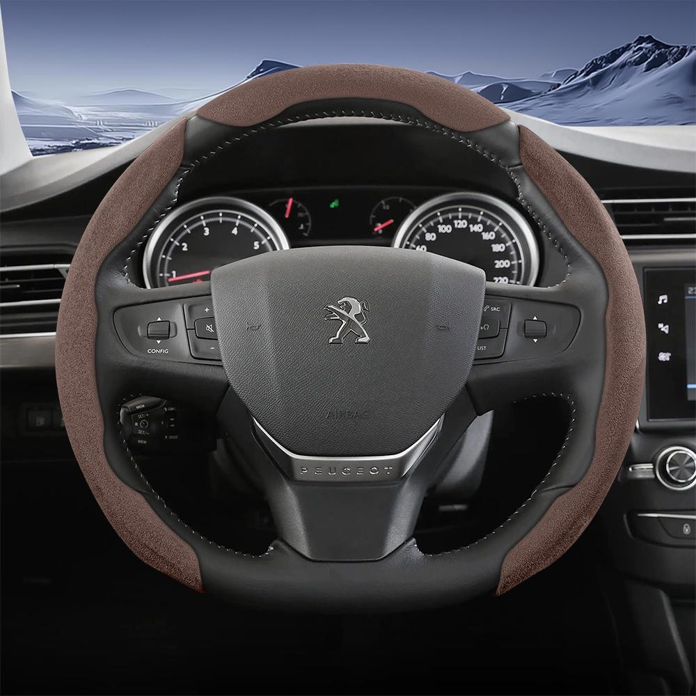 vcxja9 Suitable for Peugeot Sports Suede Steering Wheel Cover with Split Snap-On Anti-Slip Design for Models Such as 208 E-208, 2008 E-2008, 3008