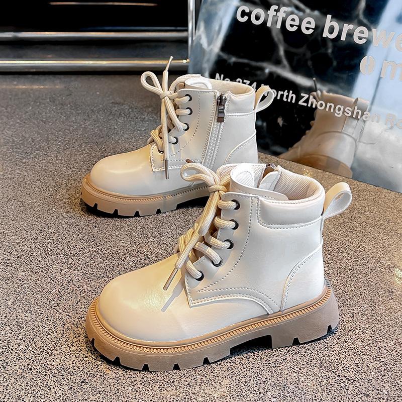 Children's Boots for Girls Toddlers Causal Leather Boots Fashion Round-toe Thick Bottom Kids Solid Color Ankle Boots Versatile