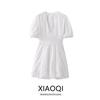 Fashion Style 2024 Summer New Arrival Women's V-neck Puff Sleeve Waist-Tight Slimming Embroidered Fluffy Dress 2731076