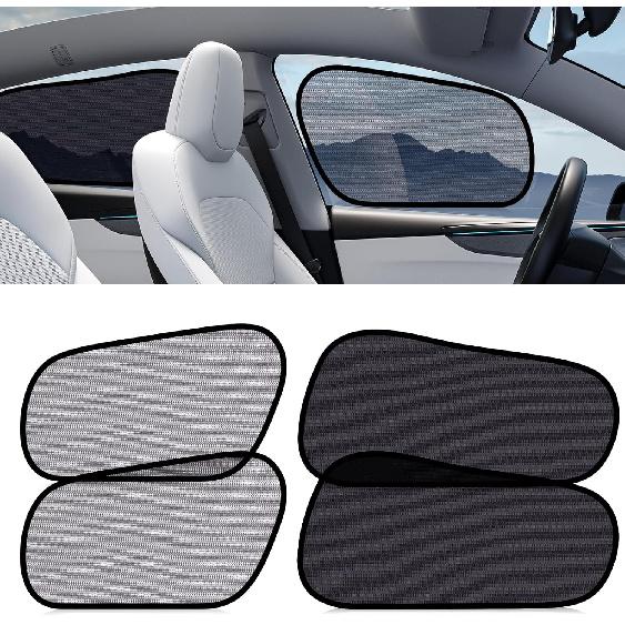 XCBYT Tesla Model Y Car Window Shades For Baby | 4 PCS Cling Side Window Sun Shade For Sun Blocker, Heat Ulation | Semi-Transparent Car Privacy